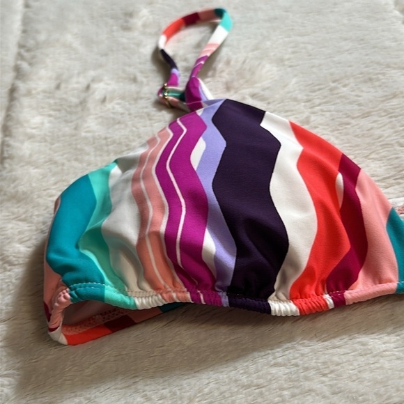 Bar III Multi Waves Printed Strappy Bralette Bikini Swim Top Pink Purple size L - Picture 9 of 14